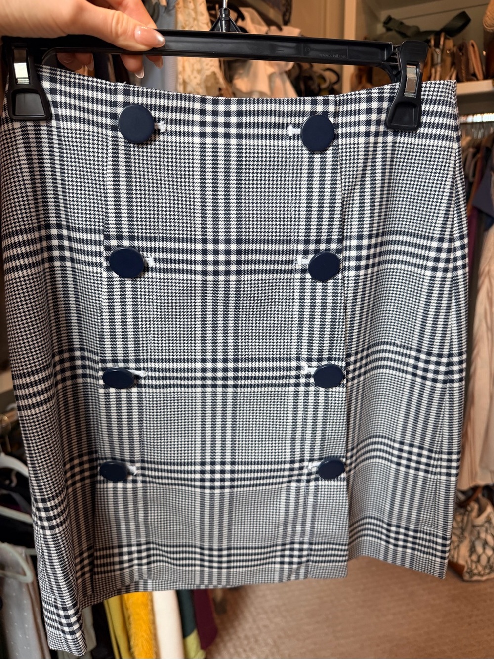 LOFT Navy and White Glen Plaid Mini Skirt with Navy Buttons